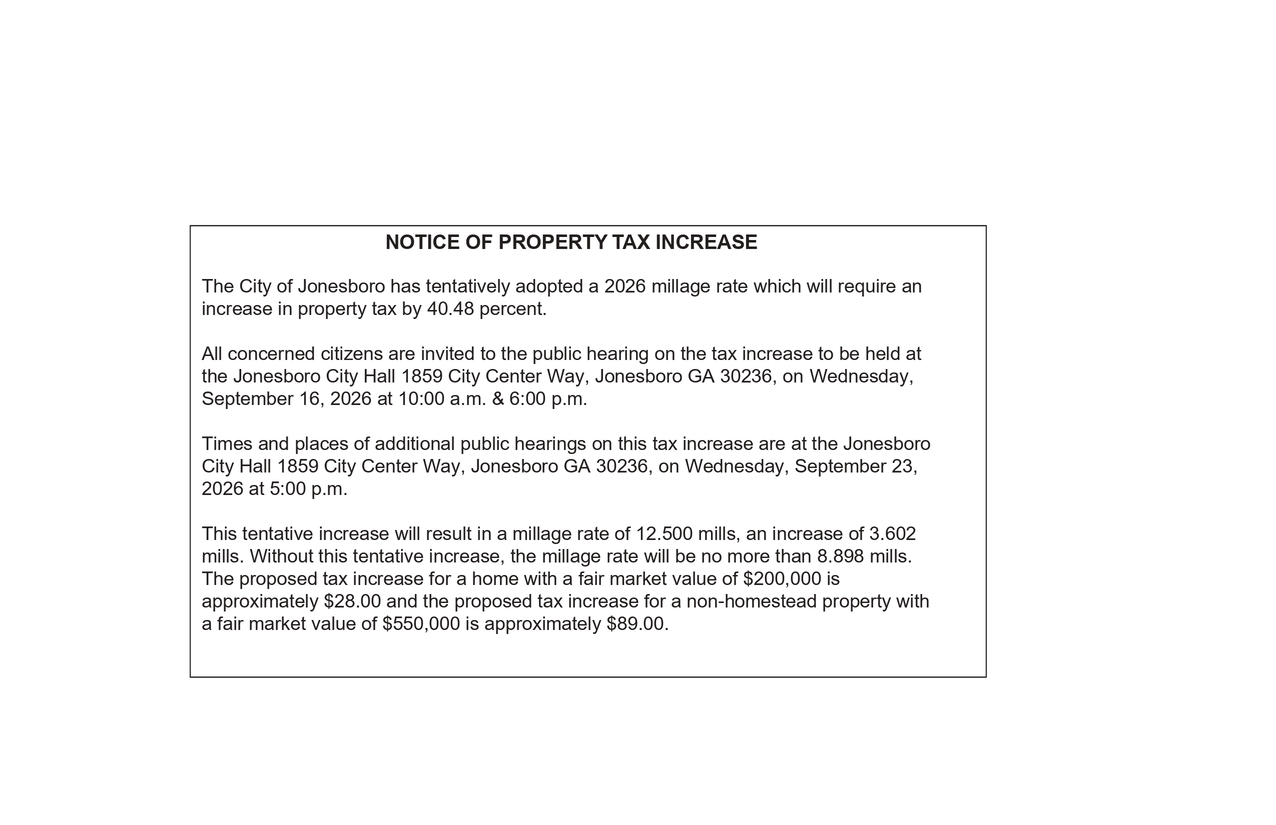 NOTICE OF PROPERTY TAX INCREASE